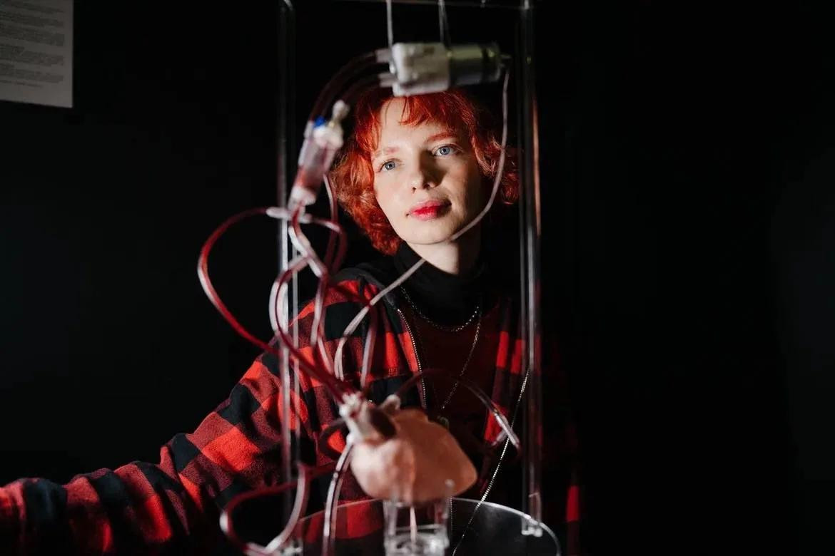 Polina Zhadko with the installation